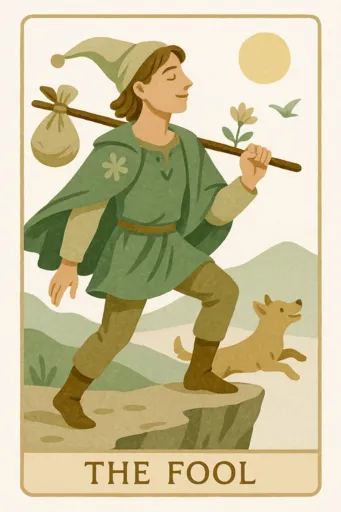 A modern tarot illustration of The Fool card