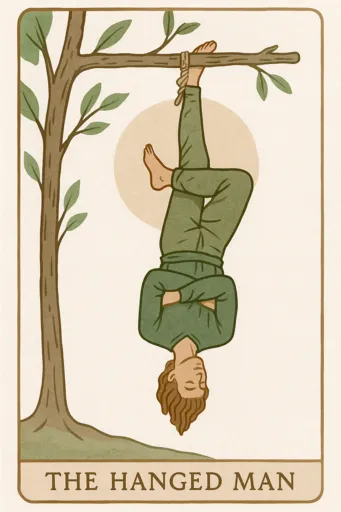 A modern tarot illustration of The Hanged Man card