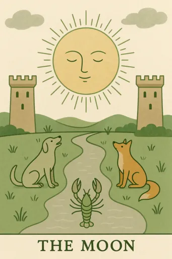 A modern tarot illusatration of The Moon card