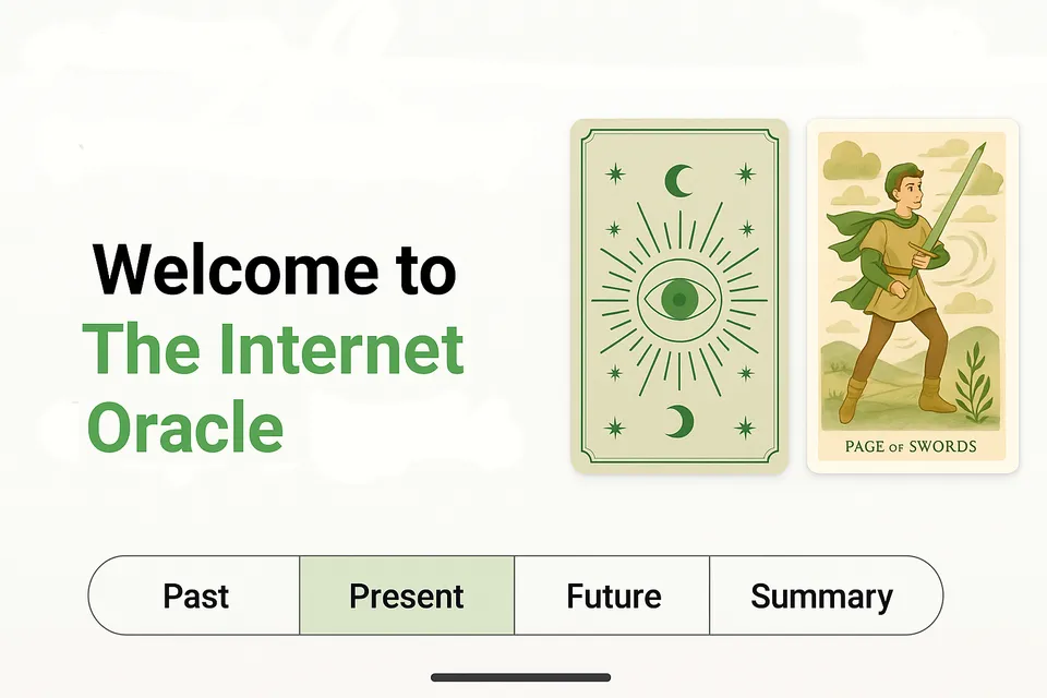 The Internet Oracle app shown on a reading history screen